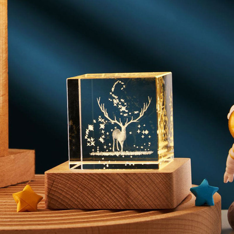 Flag Village 3D Transparent Crystal Cube Desktop Decoration Small Night Lamp Bedroom Home Decor For Kids Party Children Birthday Gifts