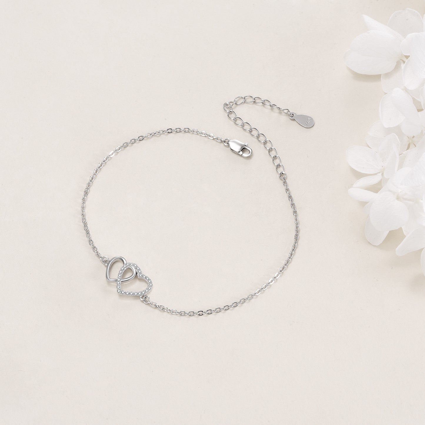 Flag Village Sterling Silver Double Love Heart Bracelet Jewelry Gifts for Women