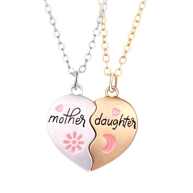 Flag Village 2PCS Set Jewelry Mother Daughter Necklace Matching Heart Magnetic Pendant Fashion Gifts For Mother's Day