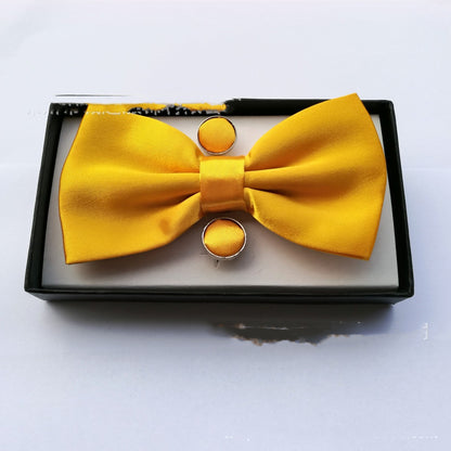 Flag Village Pocket Square Cufflinks Set Men's Bow Gift Box