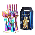 Flag Village Amazon Hot Selling Stainless Steel Spoon Fork 24 Piece Set 1010 Cross-Border New Western Steak Knife, Fork, Spoon Gift Box