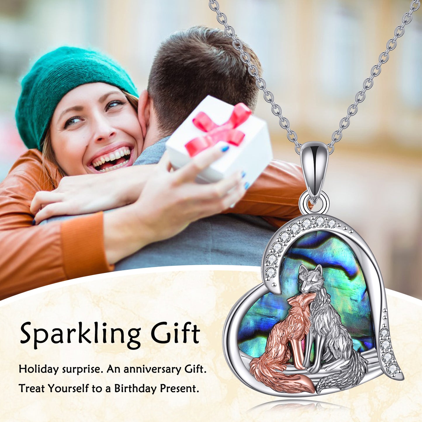 Flag Village Sterling Silver Kitsune Fox Heart Pendant Necklace Jewelry Gifts
