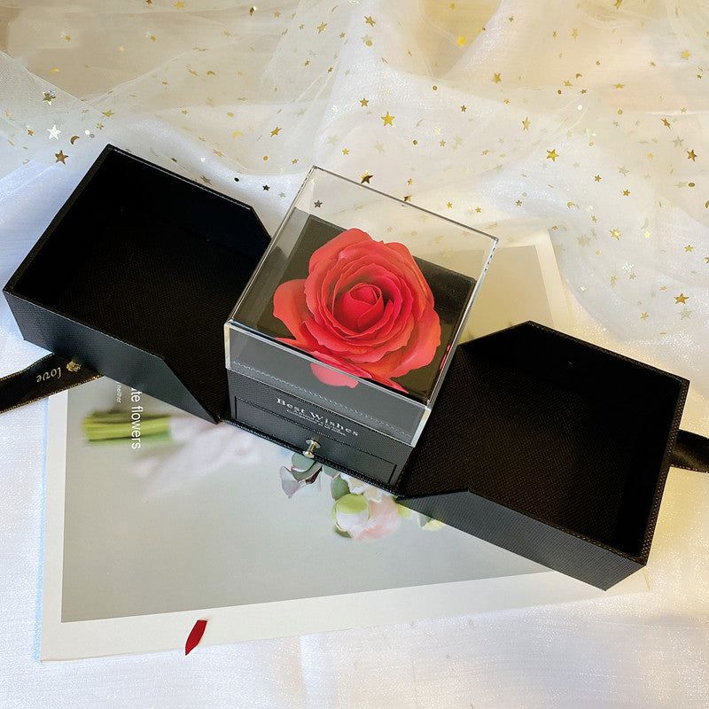 Flag Village Preserved Flower Rose Flower Necklace Jewelry Box Gift