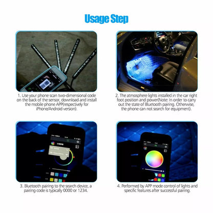 Flag Village Auto Tools Auto LED RGB Interior Atmosphere Strip Light Decorative Foot Lamp With USB Wireless Remote Music Control Multiple Modes For Car