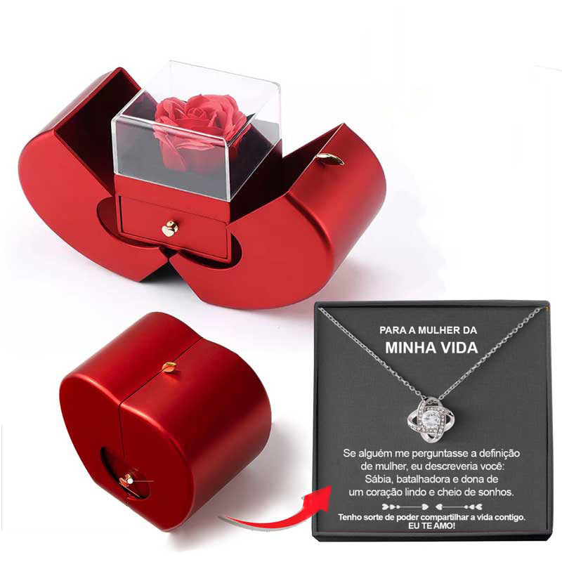 Flag Village Fashion Jewelry Box Red Apple Christmas Gift Necklace Eternal Rose For Girl Mother's Day Valentine's Day Gifts With Artificial Flower Rose Flower Jewelry Box