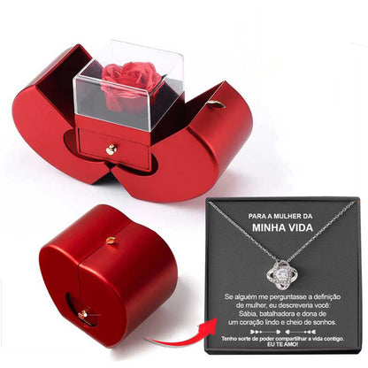 Flag Village Fashion Jewelry Box Red Apple Christmas Gift Necklace Eternal Rose For Girl Mother's Day Valentine's Day Gifts With Artificial Flower Rose Flower Jewelry Box