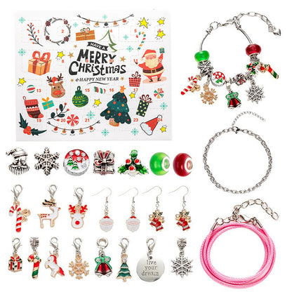 Flag Village DIY Creative Kids Bracelet Ornament 24 Grid Calendar Christmas Surprise Blind Box Silver Set