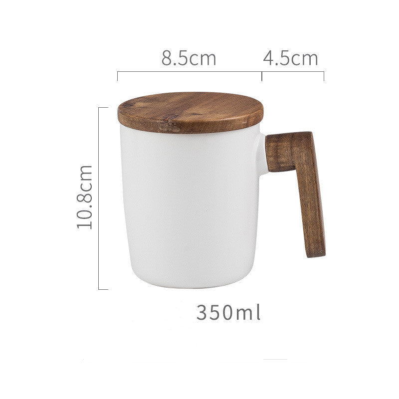 Flag Village Creative Office Nordic Mug Wooden Handle With Lid Couple Water Cup Gift Box Set Retro Ceramic Mug