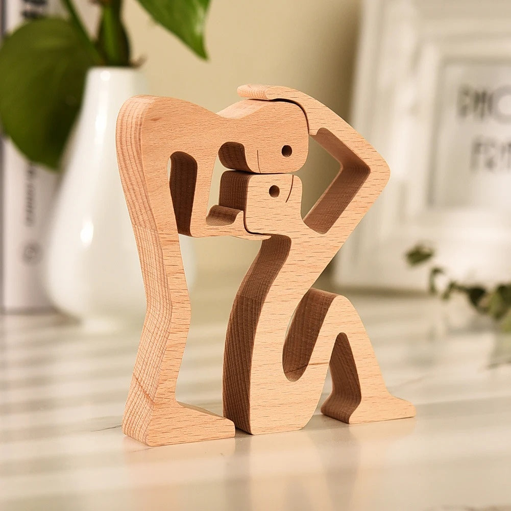 Flag Village DIY Figurine Wood Dog Ornament Sculpture Home Decoration A Man A Dog Wood Sculpture Christmas Gifts Model Decor