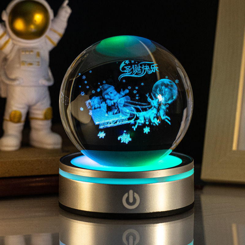 Flag Village Creative 3D Inner Carving Luminous Crystal Ball Colorful Gradient Small Night Lamp Home Decorations Gifts Selection