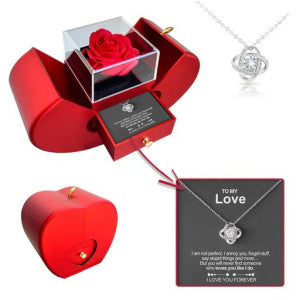 Flag Village Fashion Jewelry Box Red Apple Christmas Gift Necklace Eternal Rose For Girl Mother's Day Valentine's Day Gifts With Artificial Flower Rose Flower Jewelry Box