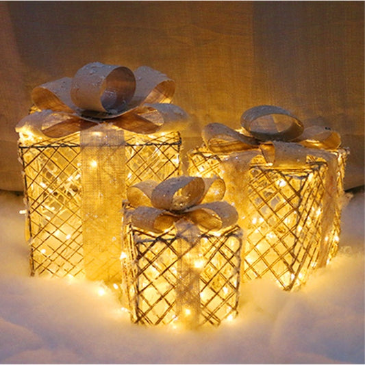 Flag Village Christmas Lighting Gift Boxes With Bows Indoor Decorations Snow Gift Box Glowing Gift Box Home Garden Christmas