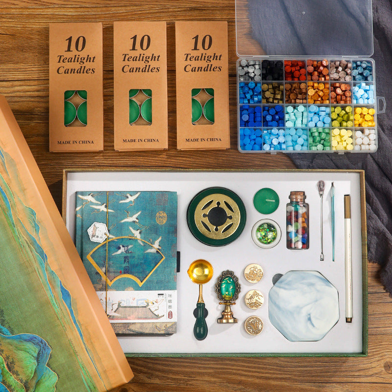 Flag Village Powerful Manufacturers DIY Retro Sealing Wax Seal Set Tool Outfit Antique Fire Paint Seal Gift Box Creative Gift