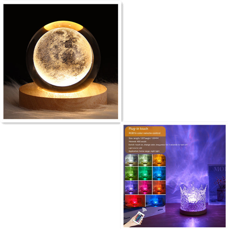 Flag Village LED Water Ripple Ambient Night Light USB Rotating Projection Crystal Table Lamp RGB Dimmable Home Decoration 16 Color Gifts