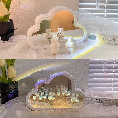 Flag Village Tulip Night Lamp DIY Material Cloud Tulips Night Lamp Decorative Mirrors Photo Frame LED Table Lights Korean Creative Desk Bedroom Handmade Birthday Gifts