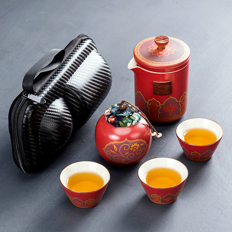 Flag Village Ceramic Portable Travel Tea Set Gift Box