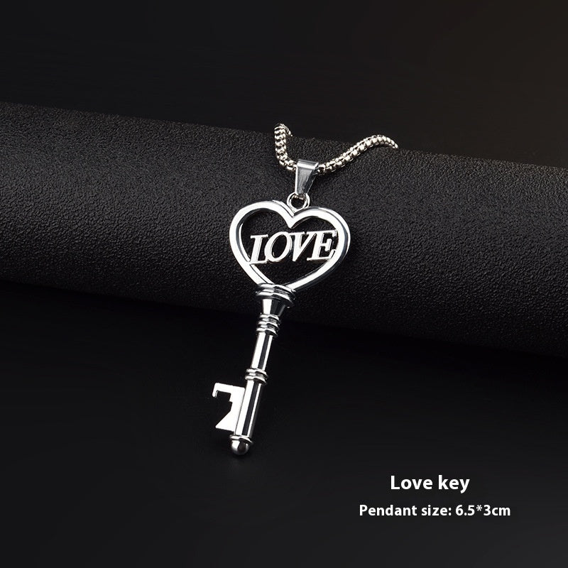 Flag Village Stainless Steel Necklaces Sweet Heart Key Pendants Choker Chain Korean Fashion Jewelry For Women Jewelry Gifts