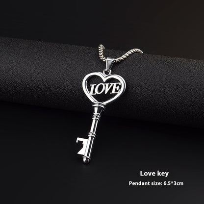 Flag Village Stainless Steel Necklaces Sweet Heart Key Pendants Choker Chain Korean Fashion Jewelry For Women Jewelry Gifts