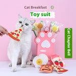 Flag Village Felt Toy Built-in Catnip Bell Pizza Toast Relieving Stuffy Smell Cat Teaser Storage Box Set Gift