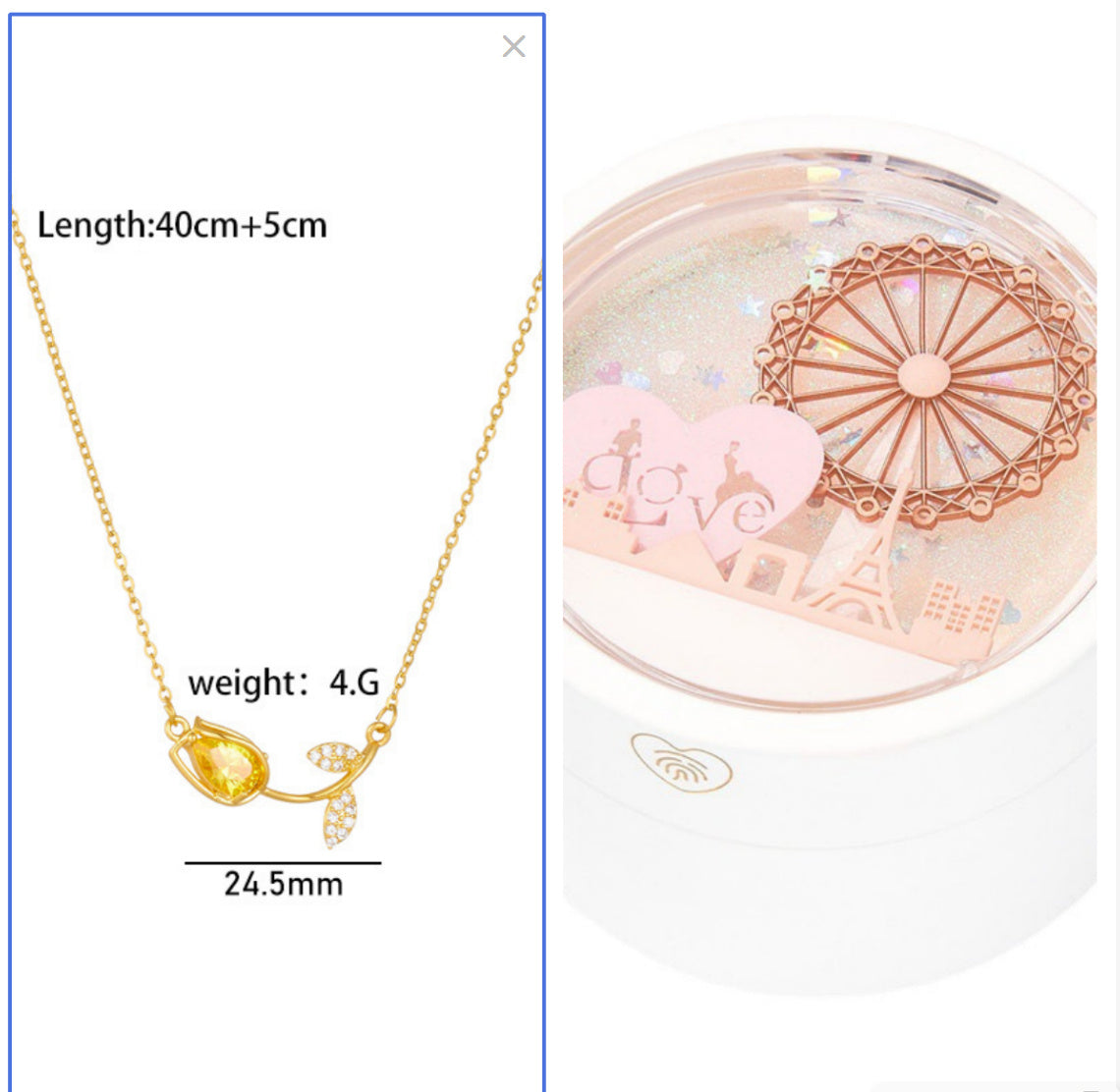 Flag Village Ferris Wheel Induction Lamp Light Luxury Ring Set Chain Jewelry Box