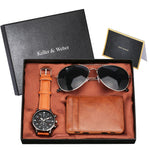 Flag Village New Men's Quartz Watch Set Glasses Wallet Gift Set Box