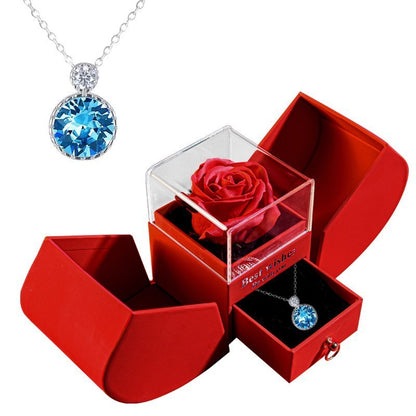 Flag Village Eternal Rose Apple Gift Box Women Necklace Valentine's Day Wedding Jewelry