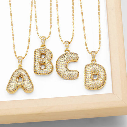 Flag Village Clavicle Chain Copper Micro Inlaid Zircon 26 Letter Pendant Necklace For Women's Birthday Jewelry Gifts