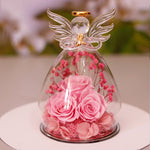 Flag Village Eternal Flower Gift Box Angel Glass Cover Dried Rose Gift Box For Christmas New Year Valentine's Day Home Decor
