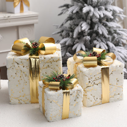 Flag Village Christmas Gift Box Fabric Gift Bag Three-piece Pile Head Gift Box