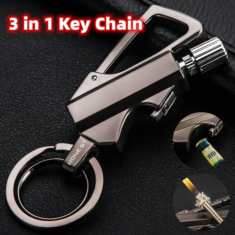 Flag Village Creative Metal Keychain Lighter Wild Fire Ten Thousand Times Use Kerosene Lighters Gifts For Men