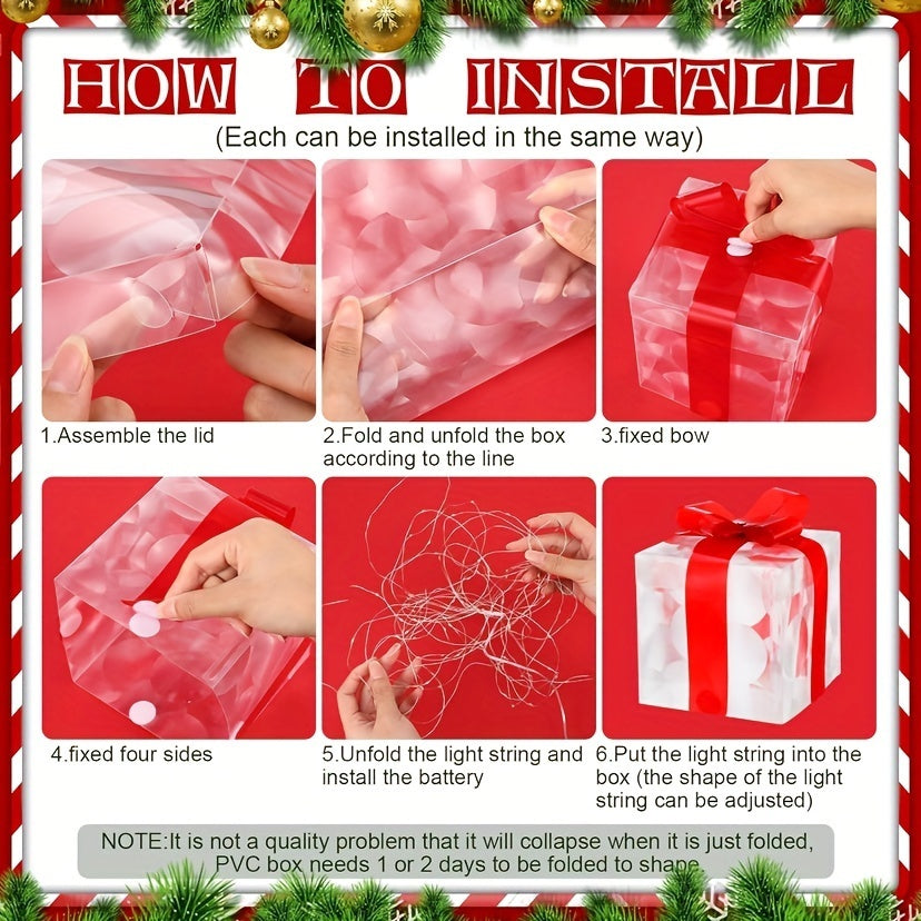 Flag Village New Christmas Gift Box 3-piece Folding Christmas Gift Box Light Up Valentine Gift Box Christmas Lights