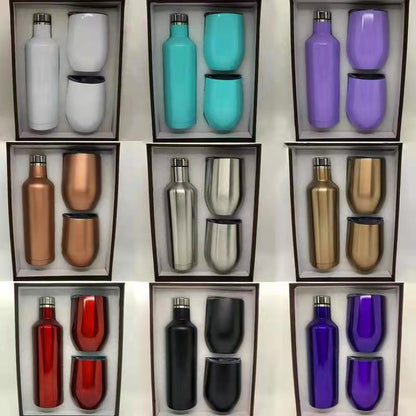 Flag Village 304 Stainless Steel 500ml Red Wine Bottle Gift Box Set Cup