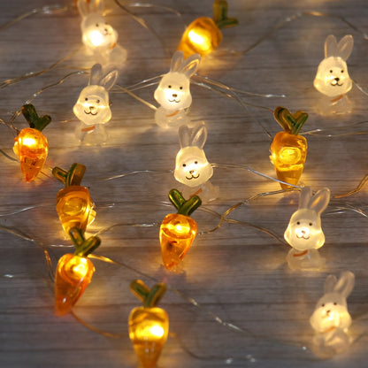 Flag Village Easter LED Bunny String Lights Easter Decoration For Home Carrot Rabbit Fairy Light Supplies Happy Easter Gifts Party Favor