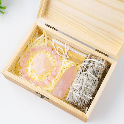 Flag Village Natural Crystal Amethyst Wooden Box Set Gift Box