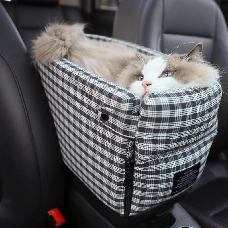 Flag Village Auto Tools Portable Pet Dog Car Seat Central Control Nonslip Dog Carriers Safe Car Armrest Box Booster Kennel Bed For Small Cat Dog Travel