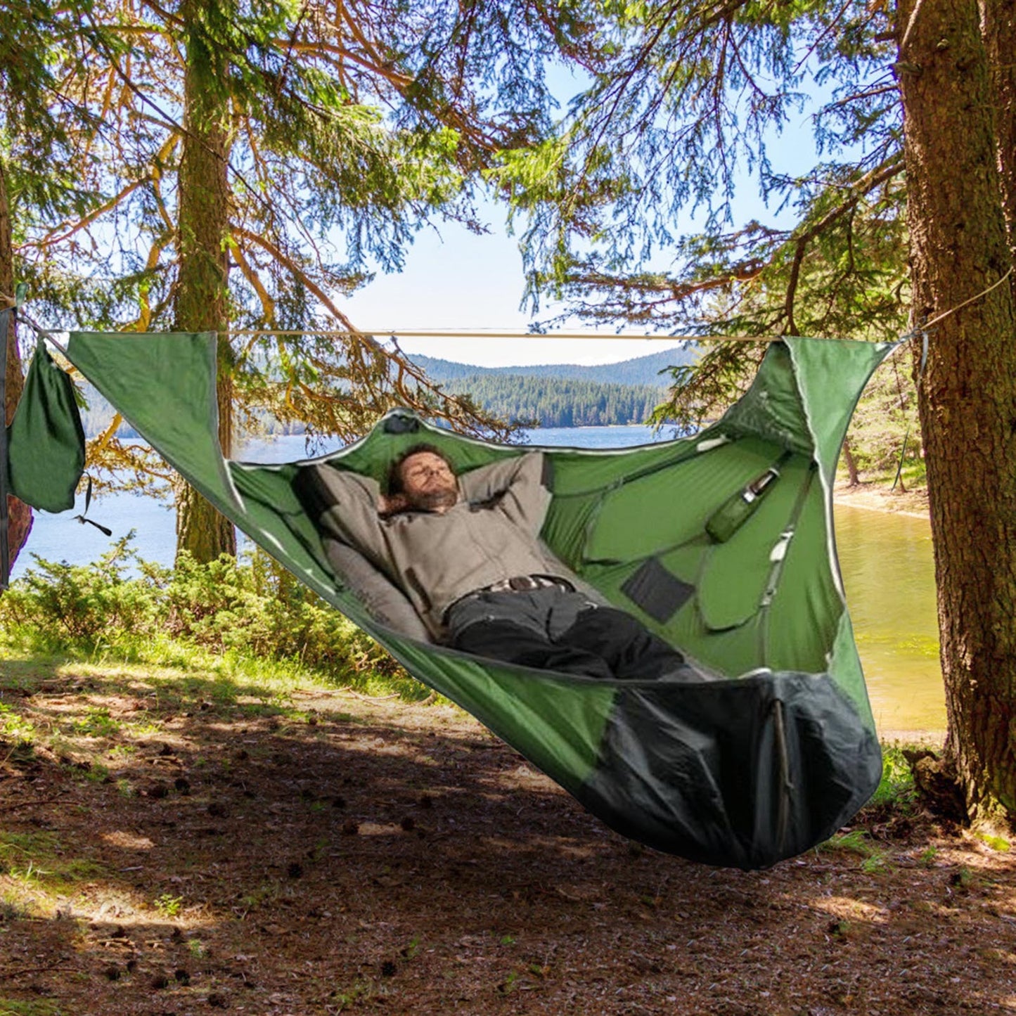 Flag Village Flat Sleep Hammock Tent With Bug Net And Suspension Kit Outdoor Camp Super Long Camping Portable Hammock