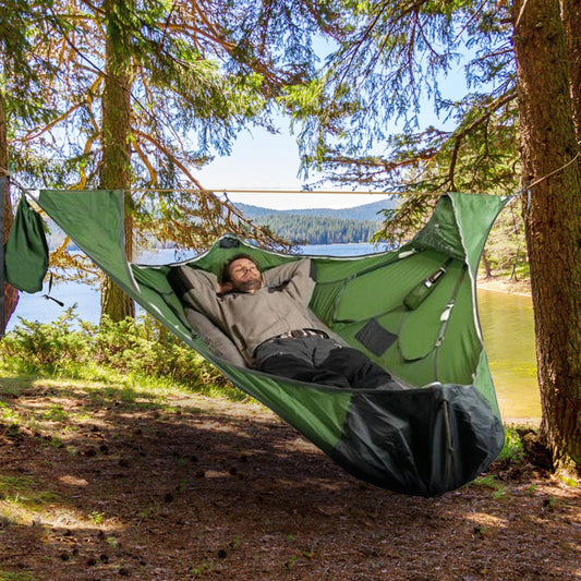 Flag Village Flat Sleep Hammock Tent With Bug Net And Suspension Kit Outdoor Camp Super Long Camping Portable Hammock