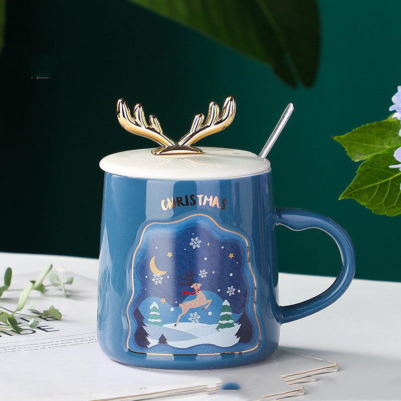 Flag Village Drinkware Christmas Mugs Coffee Cups Ceramic Merry Christmas Cups With Spoon Christmas Gifts For Coffee Cup Mug Handgrip Cup