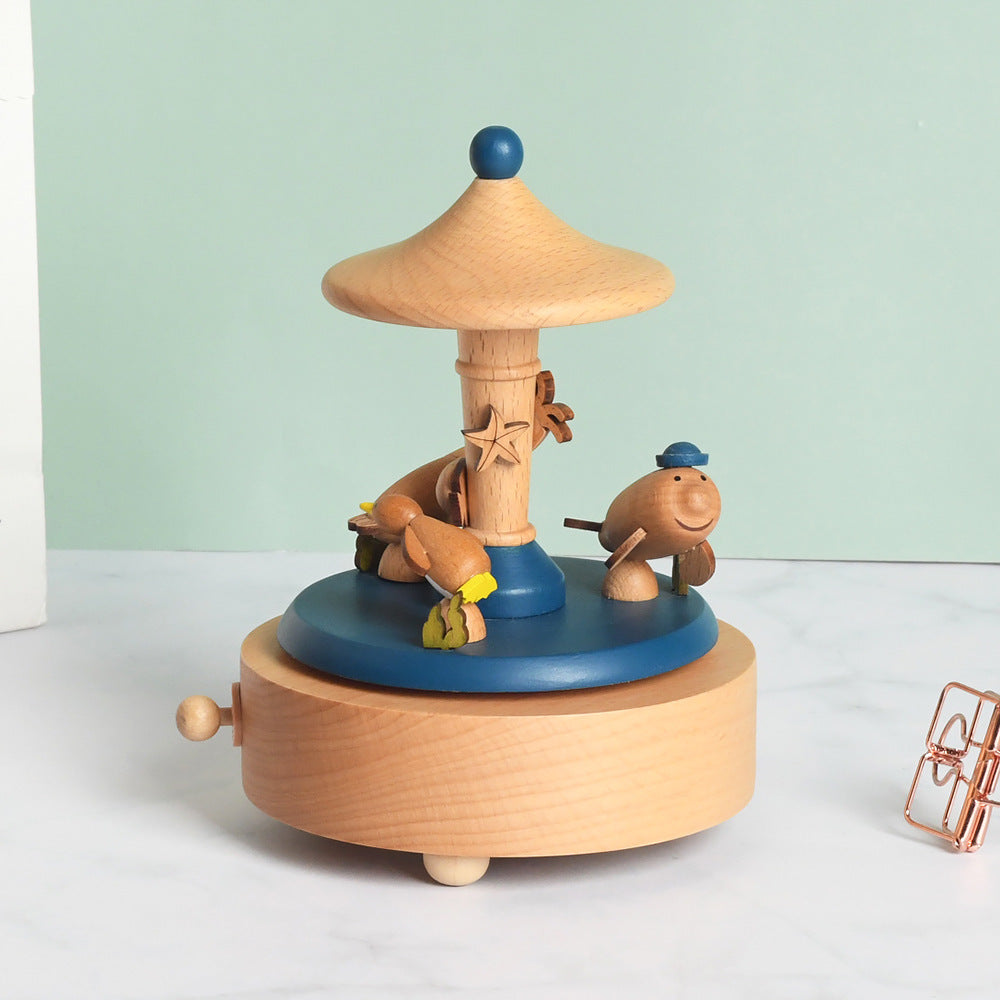 Flag Village Wooden building model music box birthday gift