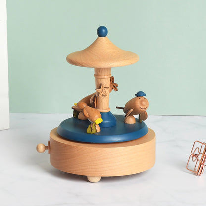 Flag Village Wooden building model music box birthday gift