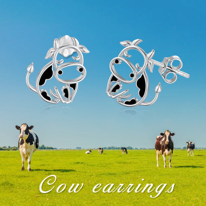 Flag Village Cow Earrings 925 Sterling Silver Cow Stud Earrings for Women Cow Gifts for Birthday