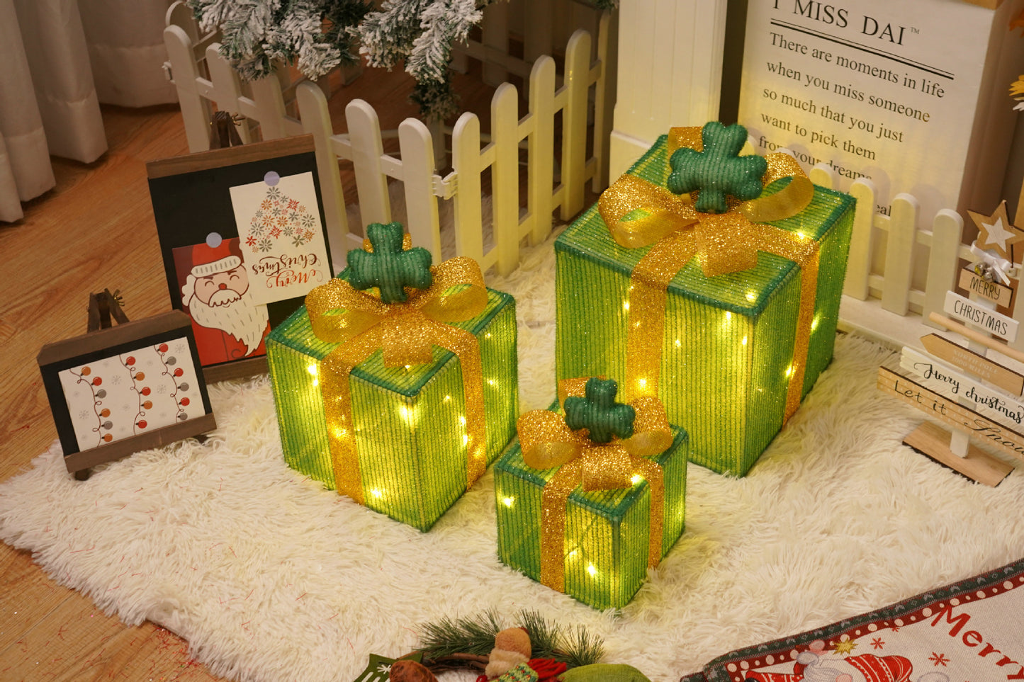 Flag Village Remote Control Christmas Gift Box Lights Christmas Three-piece Decoration