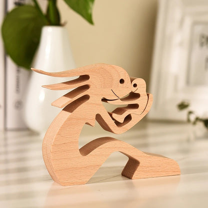Flag Village DIY Figurine Wood Dog Ornament Sculpture Home Decoration A Man A Dog Wood Sculpture Christmas Gifts Model Decor