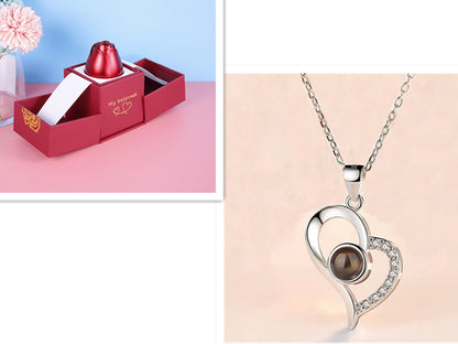 Flag Village Hot Valentine's Day Gifts Metal Rose Jewelry Gift Box Necklace For Wedding Girlfriend Necklace Gifts