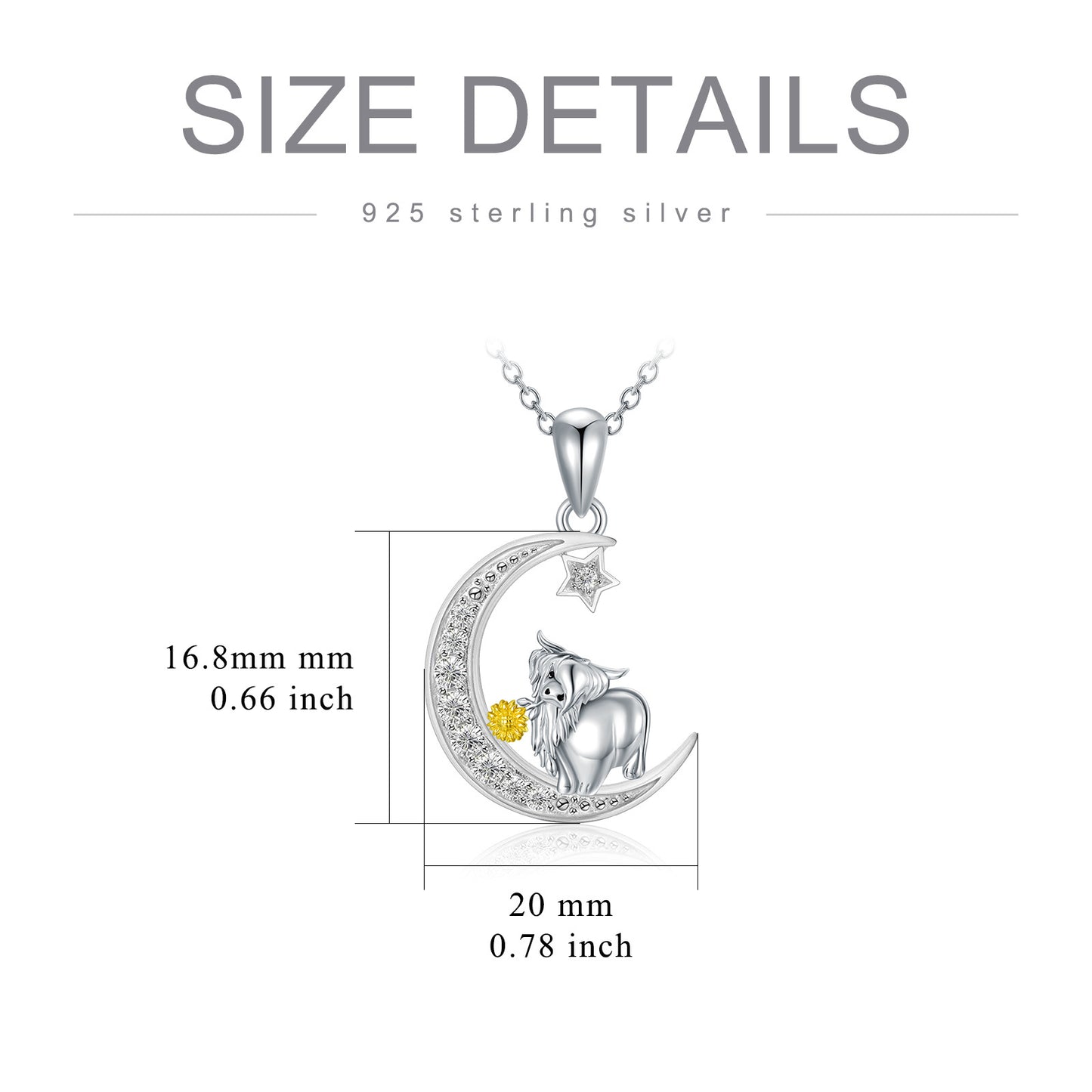 Flag Village Highland Cow Necklace Sterling Silver Cow Pendant Sunflower Necklace Cow Jewelry Gifts for Women Girls Cow Lovers