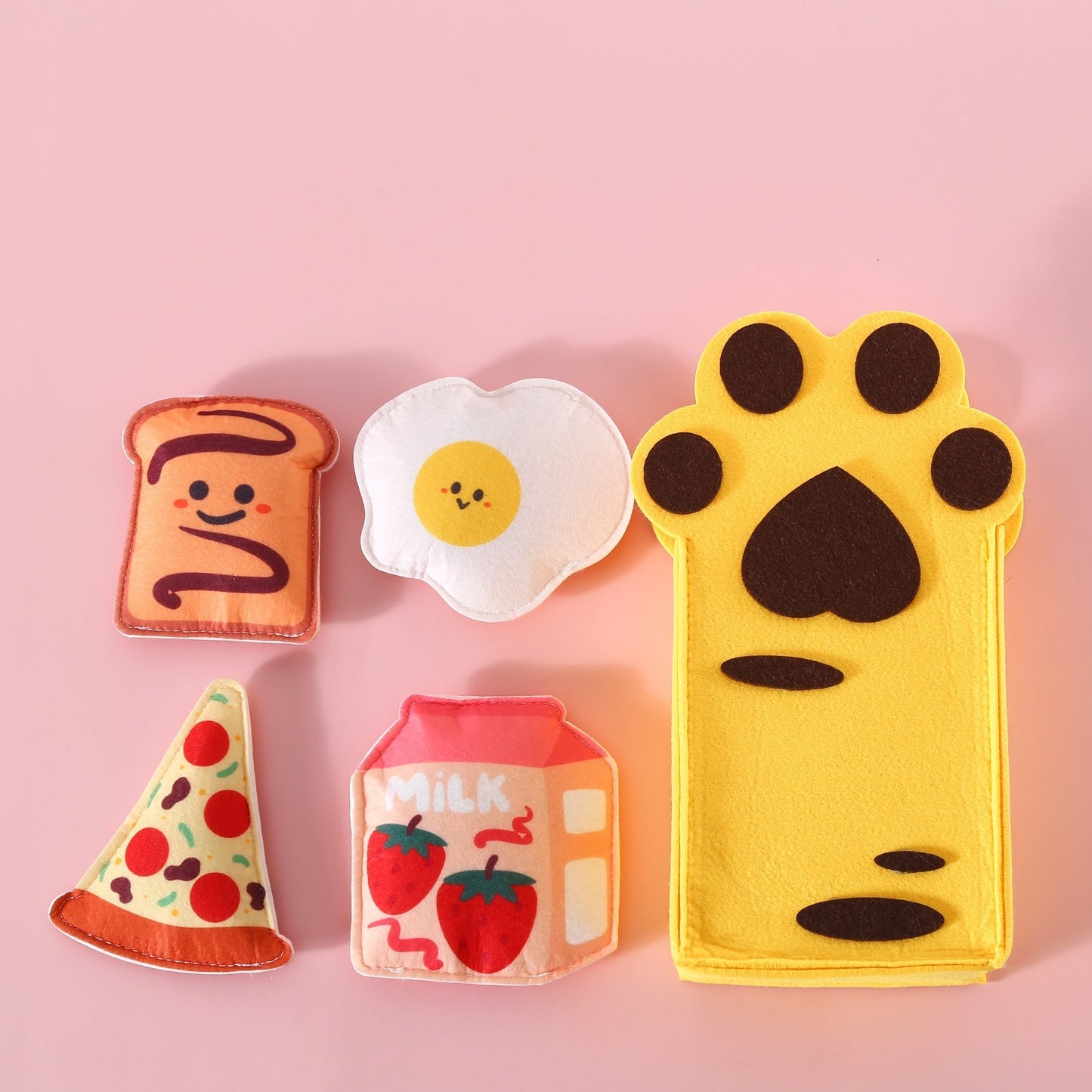 Flag Village Felt Toy Built-in Catnip Bell Pizza Toast Relieving Stuffy Smell Cat Teaser Storage Box Set Gift