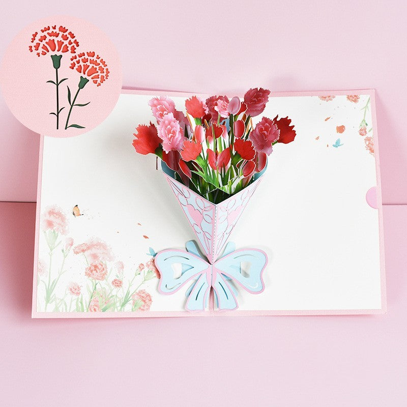 Flag Village 3D PopUp Flower Bouquet Cards Gifts Anniversary PopUp Mom Floral Bouquet Wife Invitation Card Greeting Cards Mothers Day Cards Postcard