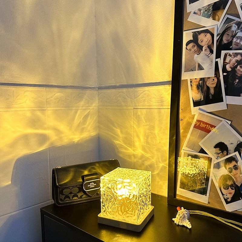 Flag Village LED Water Ripple Ambient Night Light USB Rotating Projection Crystal Table Lamp RGB Dimmable Home Decoration 16 Color Gifts