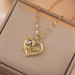 Flag Village Mother's Day Jewelry High Grade Zircon Heart Flower Pendant Necklace Stainless Steel Trendy Geometric Choker Jewelry Party Gifts For Women Girls