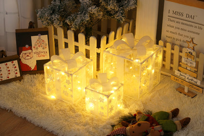 Flag Village Remote Control Christmas Gift Box Lights Christmas Three-piece Decoration
